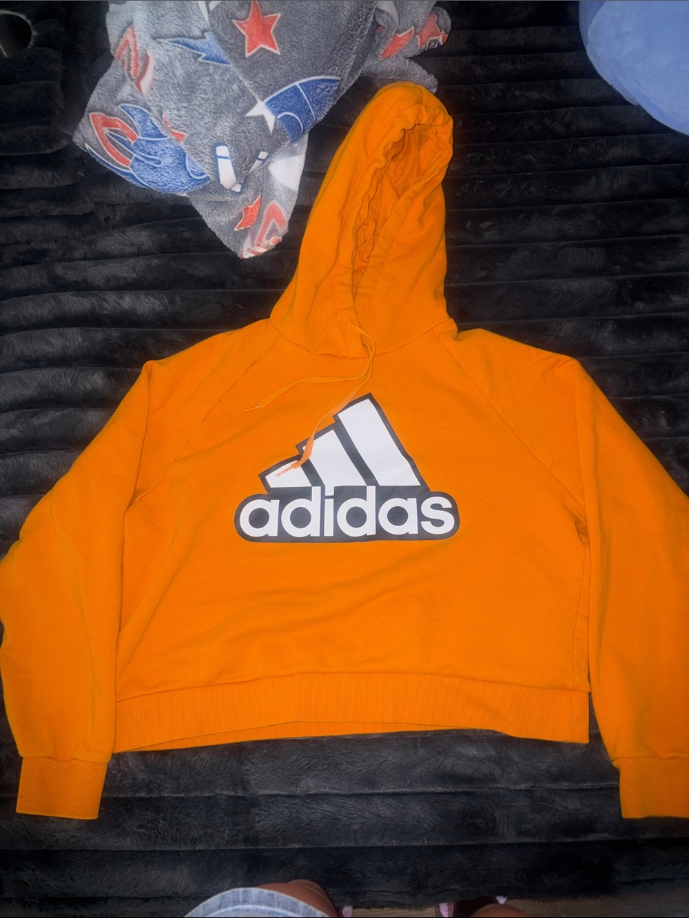 adidas Orange Logo Cropped Hoodie